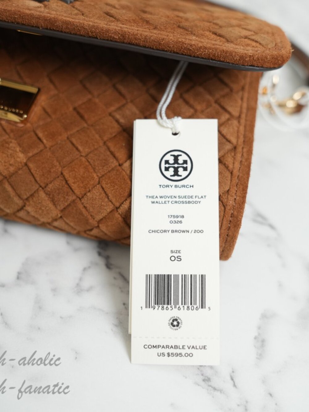 Tory Burch Thea Woven Suede Flat Wallet Crossbody in Chicory Brown NWT - Picture 13 of 16